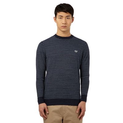 Fred Perry Navy striped crew neck jumper